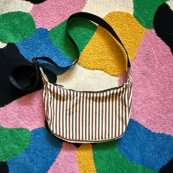 BAGGU Striped Crossbody Bag - Brown and White - Picture 1 of 2